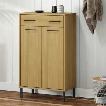 Skoskab Med Metalben Oslo Massivt Fyrretræ Brun