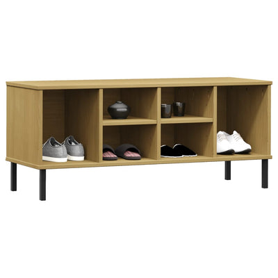Skoreol Med Metalben Oslo 106X35X45 Cm Massivt Træ Brun