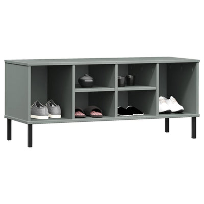 Skoreol Med Metalben Oslo 106X35X45 Cm Massivt Træ Grå