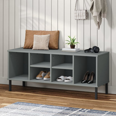 Skoreol Med Metalben Oslo 106X35X45 Cm Massivt Træ Grå