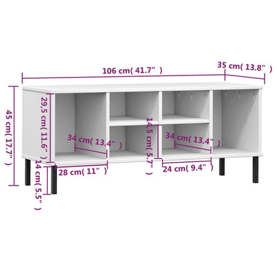 Skoreol Med Metalben Oslo 106X35X45 Cm Massivt Træ Hvid