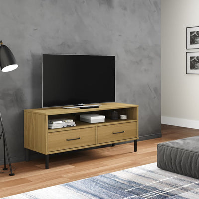 Tv-Bord Med Metalben Oslo Massivt Fyrretræ