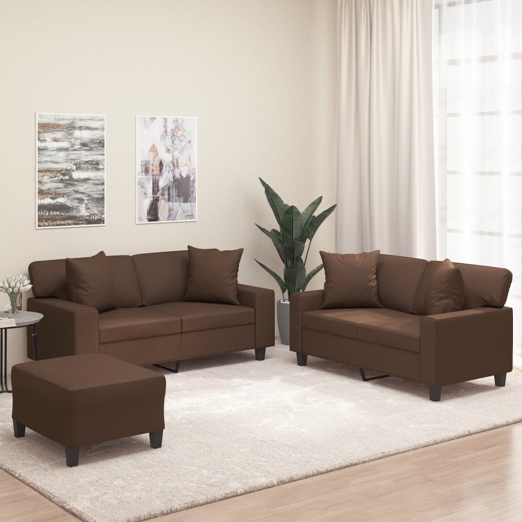 Sofasæt 3 Dele Med Puder Og Hynder Kunstlæder