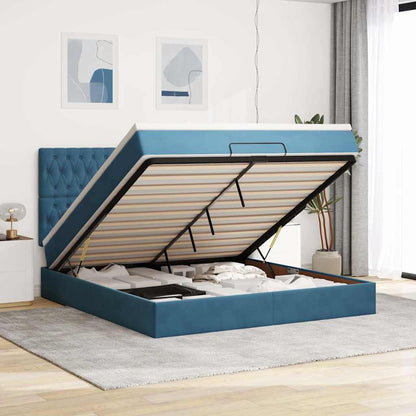 Osmannisk Sengeramme Med Madrasser Fløjl Mørkeblå