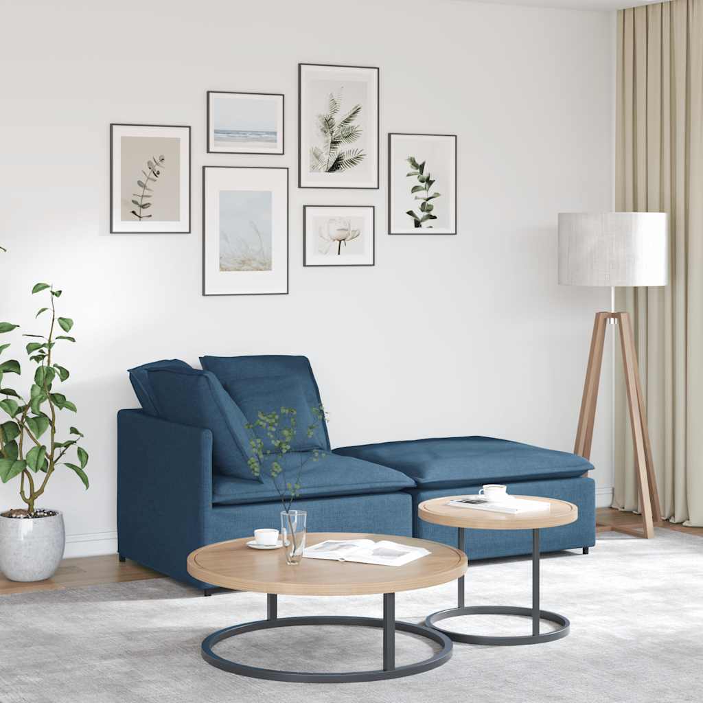 Modulsofa Med Fodskammel Og Hynder Stof Jeansblå