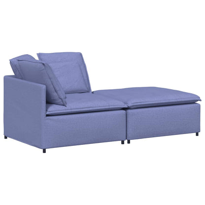 Modulsofa Med Fodskammel Og Hynder Stof Jeansblå