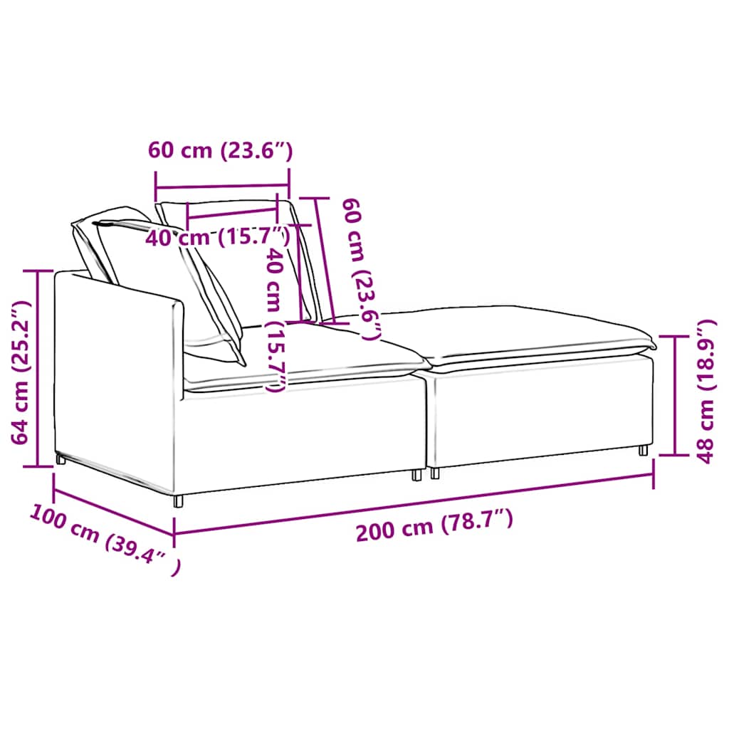 Modulsofa Med Fodskammel Og Hynder Stof Jeansblå
