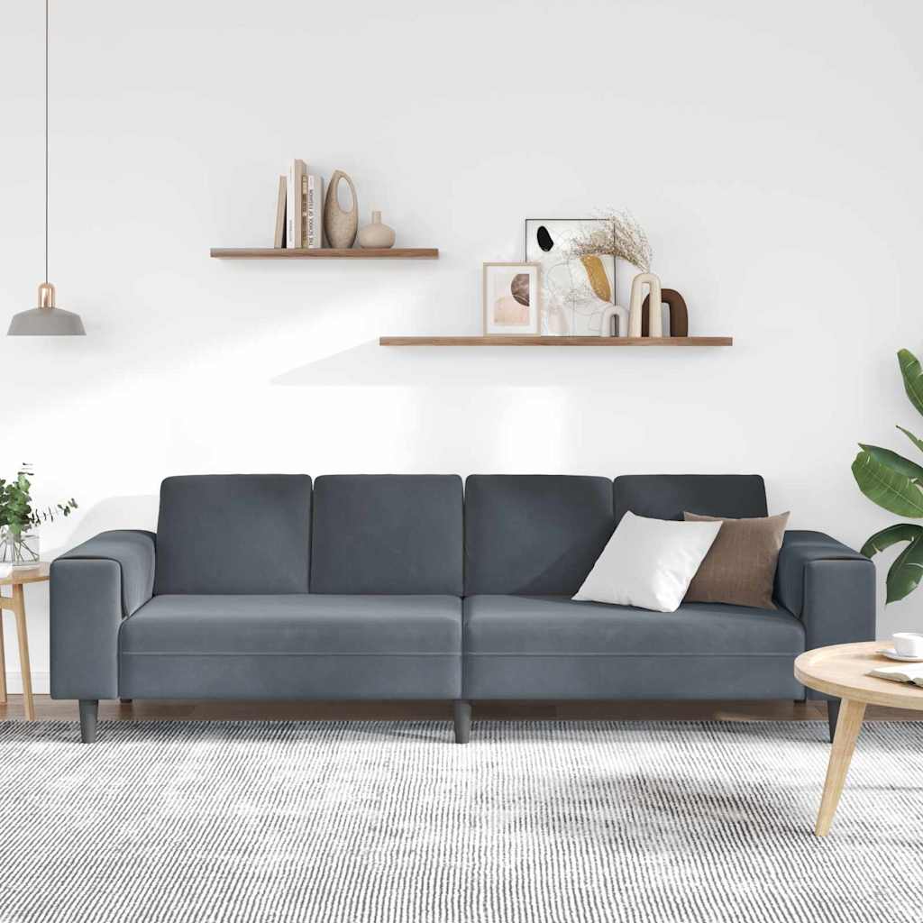 Sofa Sæt Mørkegrå Fløjl