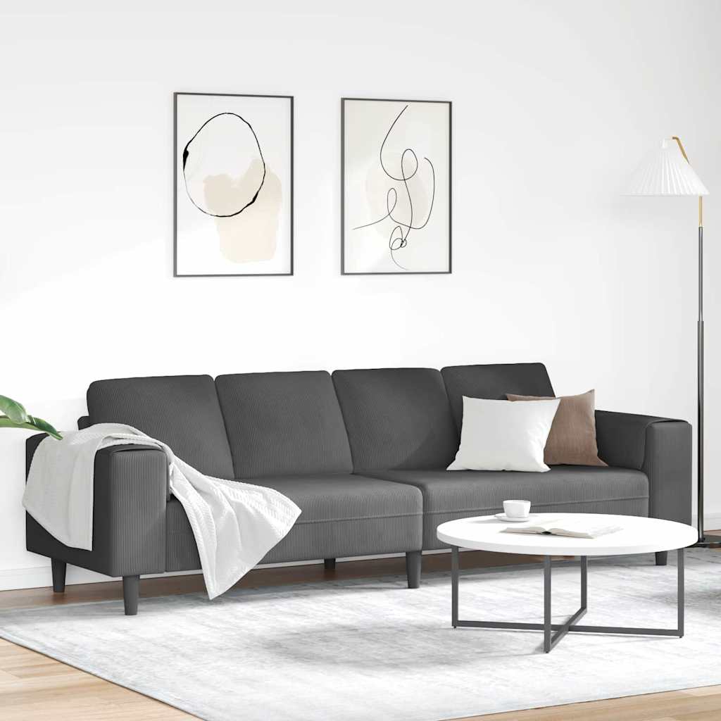 Stof Sofa Med Pude Mørkegrå Corduroy Stof