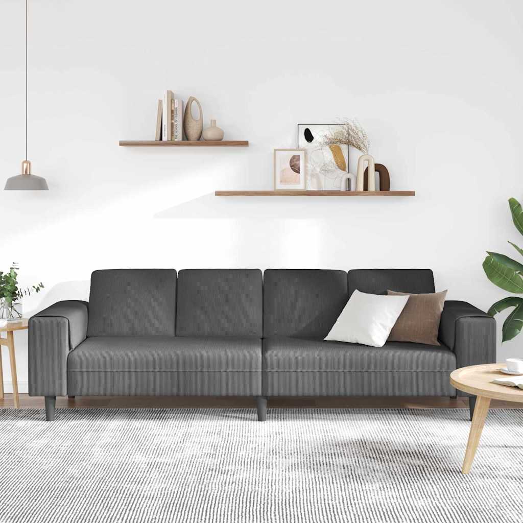 Stof Sofa Med Pude Mørkegrå Corduroy Stof