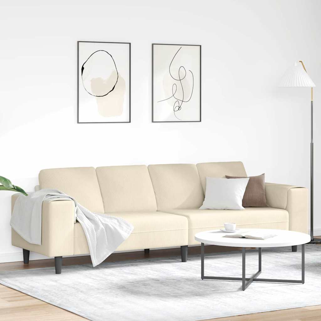 Stof Sofa Med Pude Creme 208 Cm Corduroy Stof