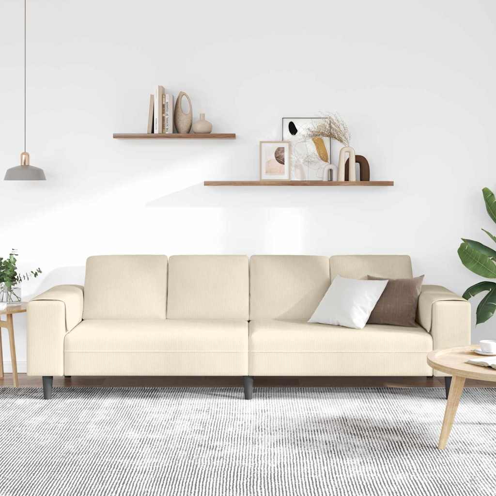 Stof Sofa Med Pude Creme 208 Cm Corduroy Stof