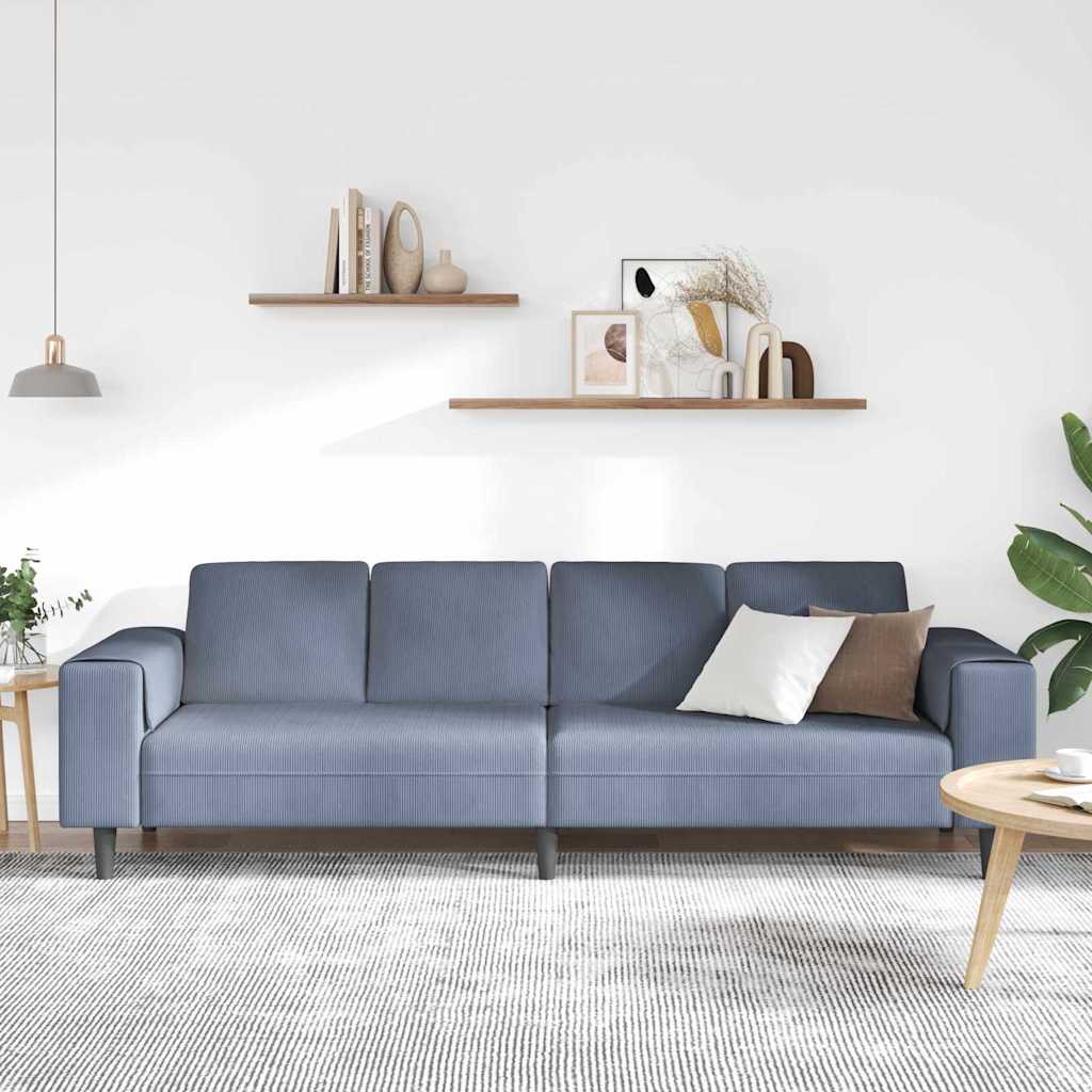 Stof Sofa Med Pude Blå 208 Cm Corduroy Stof