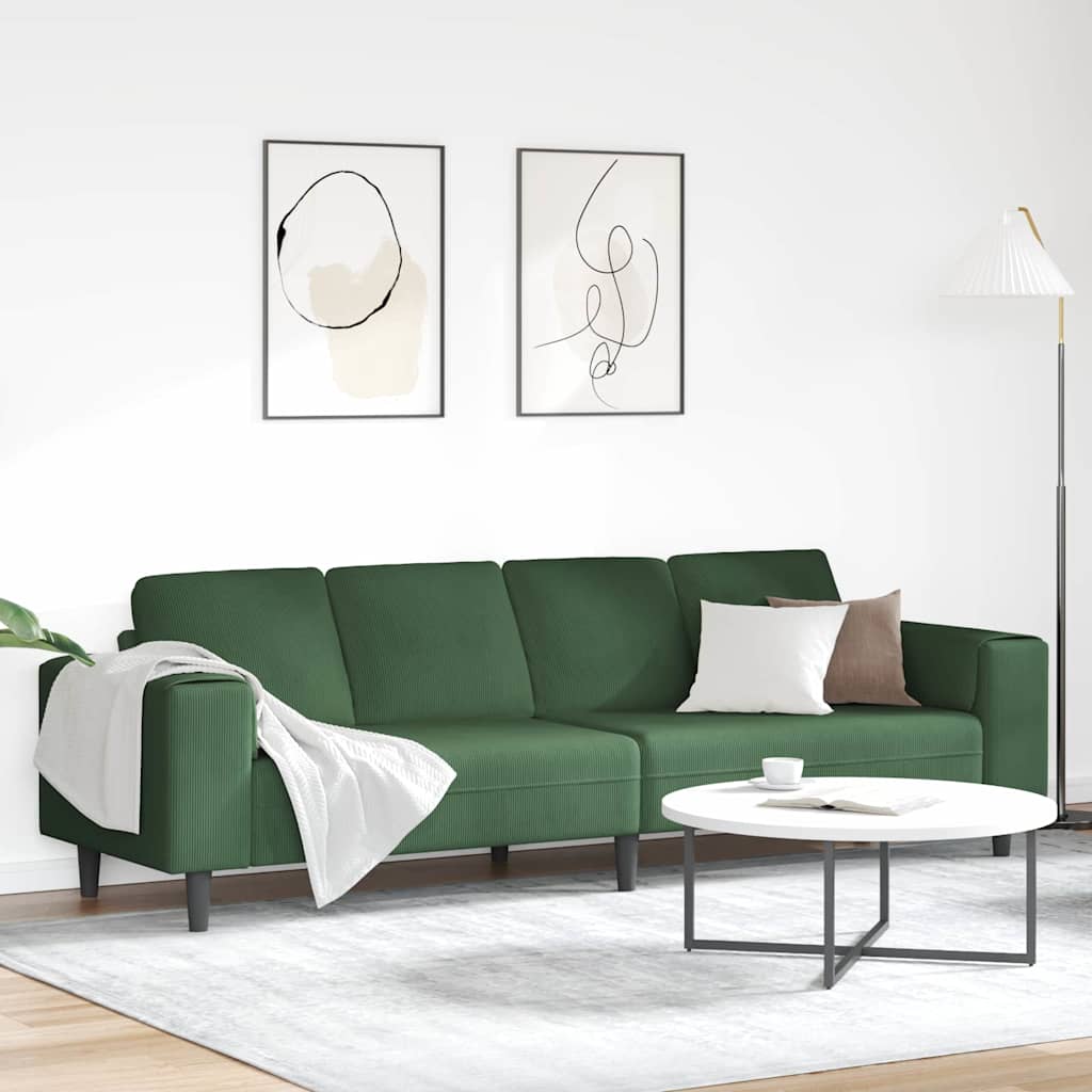 Stof Sofa Med Pude Mørkegrøn 208 Cm Corduroy Stof