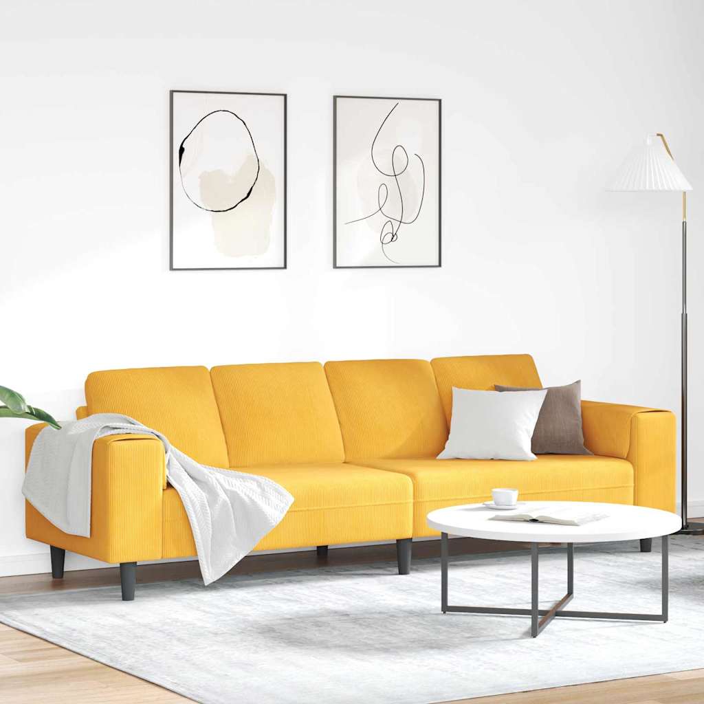 Stof Sofa Med Pude Lys Gul Corduroy Stof