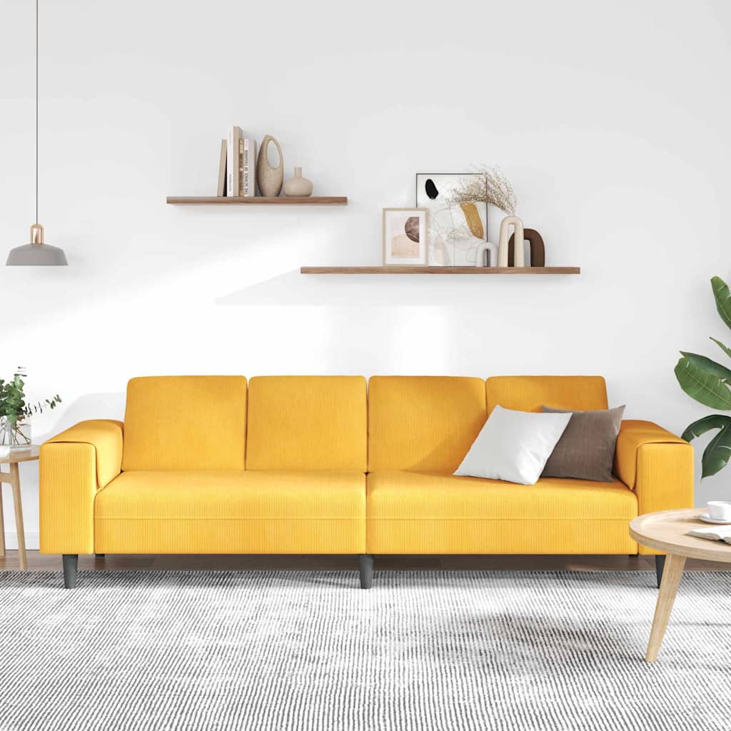 Stof Sofa Med Pude Lys Gul Corduroy Stof