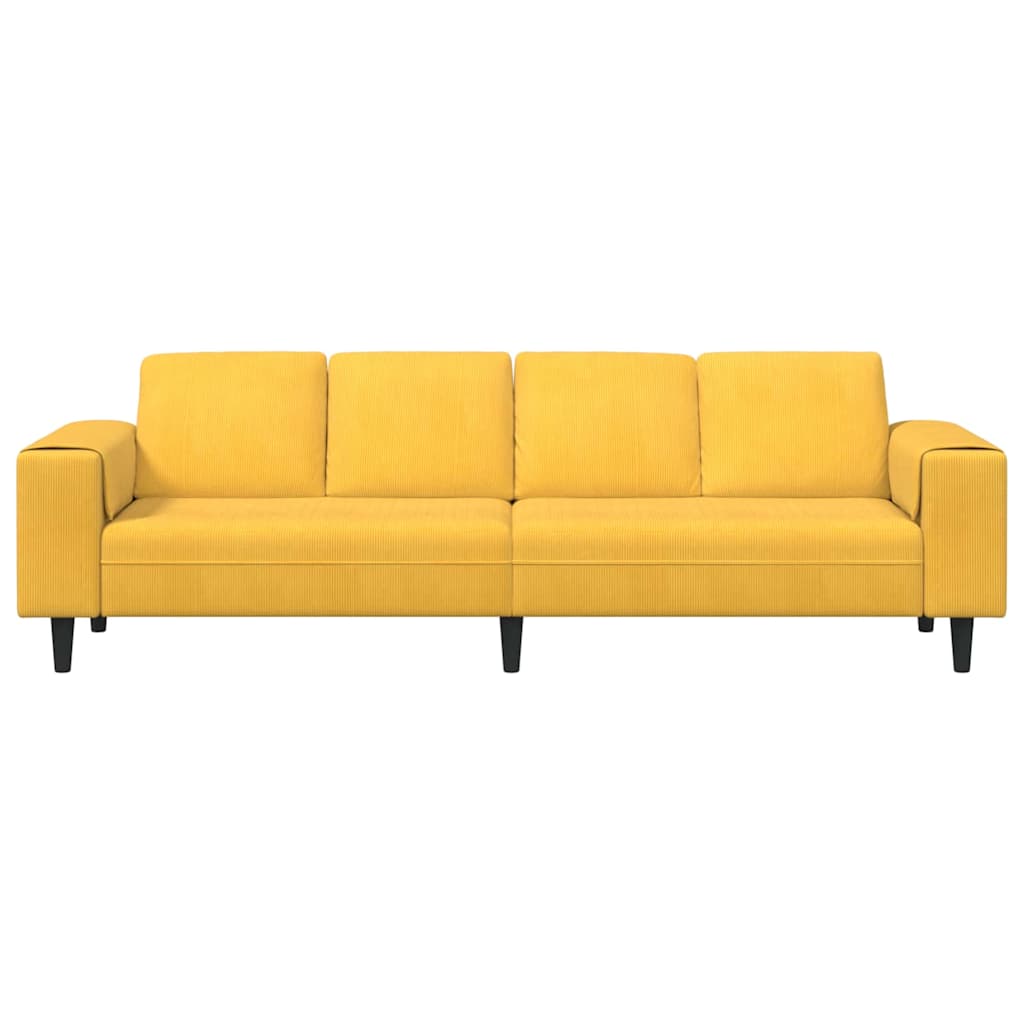 Stof Sofa Med Pude Lys Gul Corduroy Stof