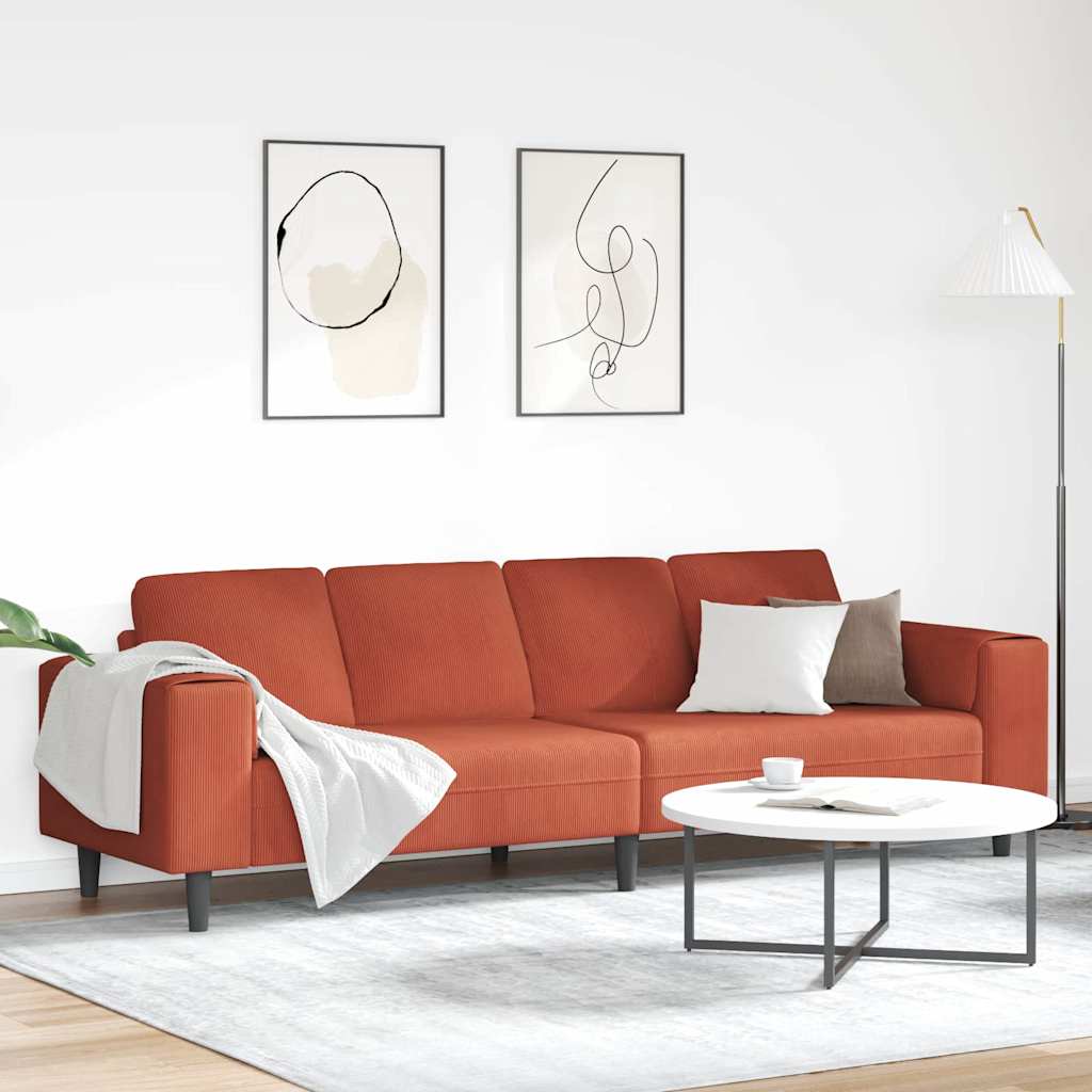 Stof Sofa Med Pude Rød Orange Corduroy Stof