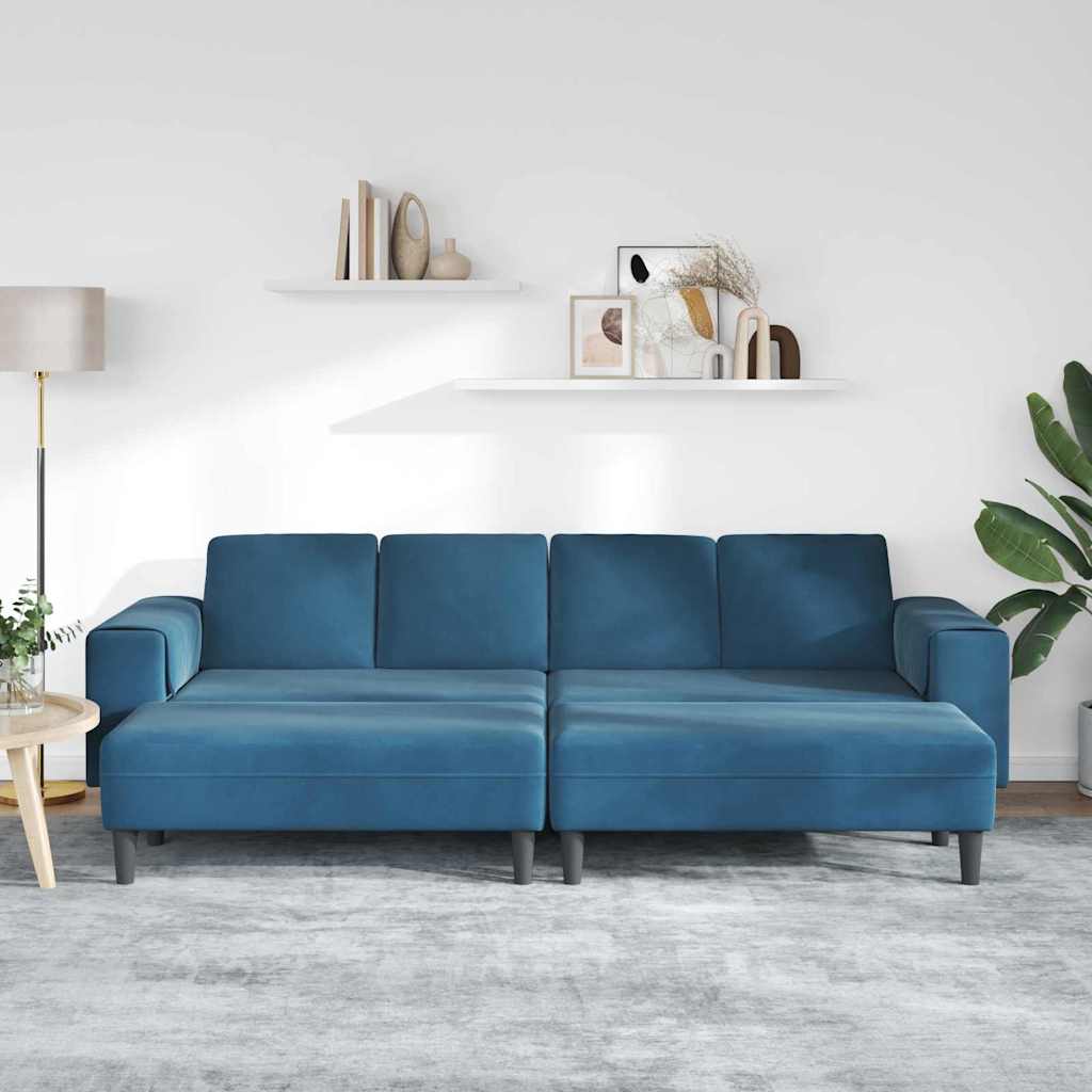 Sofa Sæt Blå Fløjl