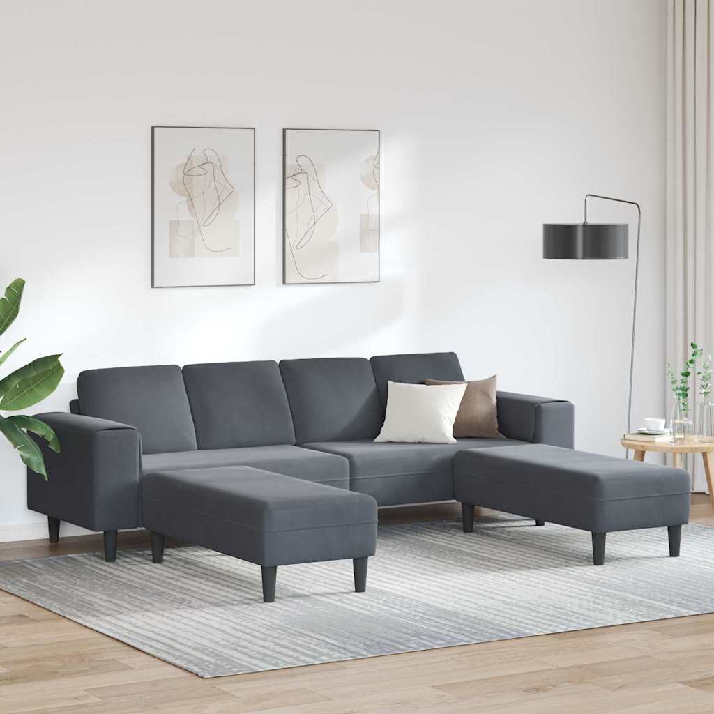 Sofa Sæt Mørkegrå Fløjl