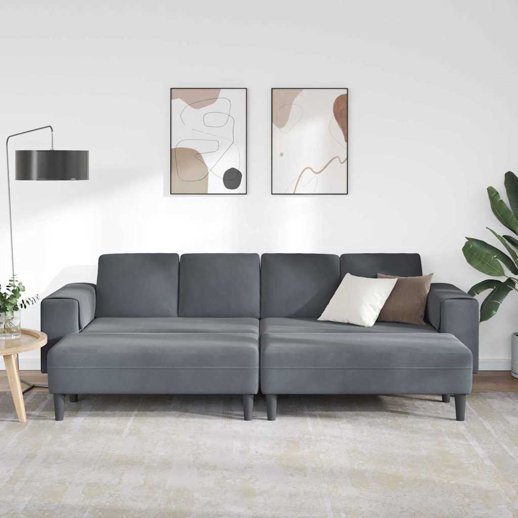 Sofa Sæt Mørkegrå Fløjl