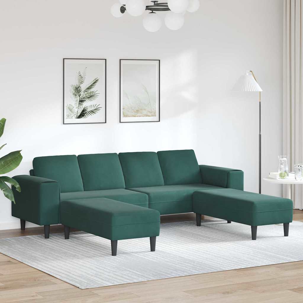 Sofa Sæt Mørkegrøn Fløjl