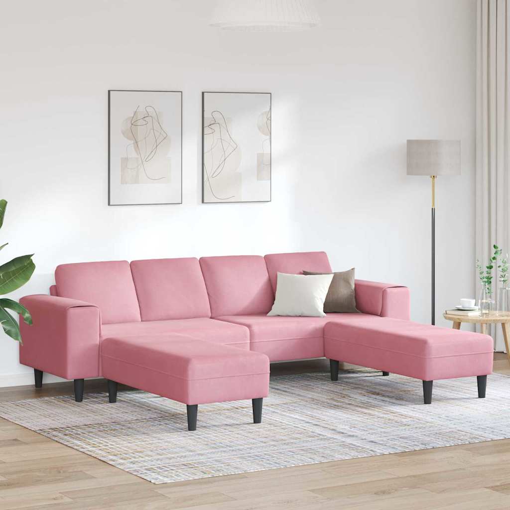 Sofa Sæt Lyserød Fløjl