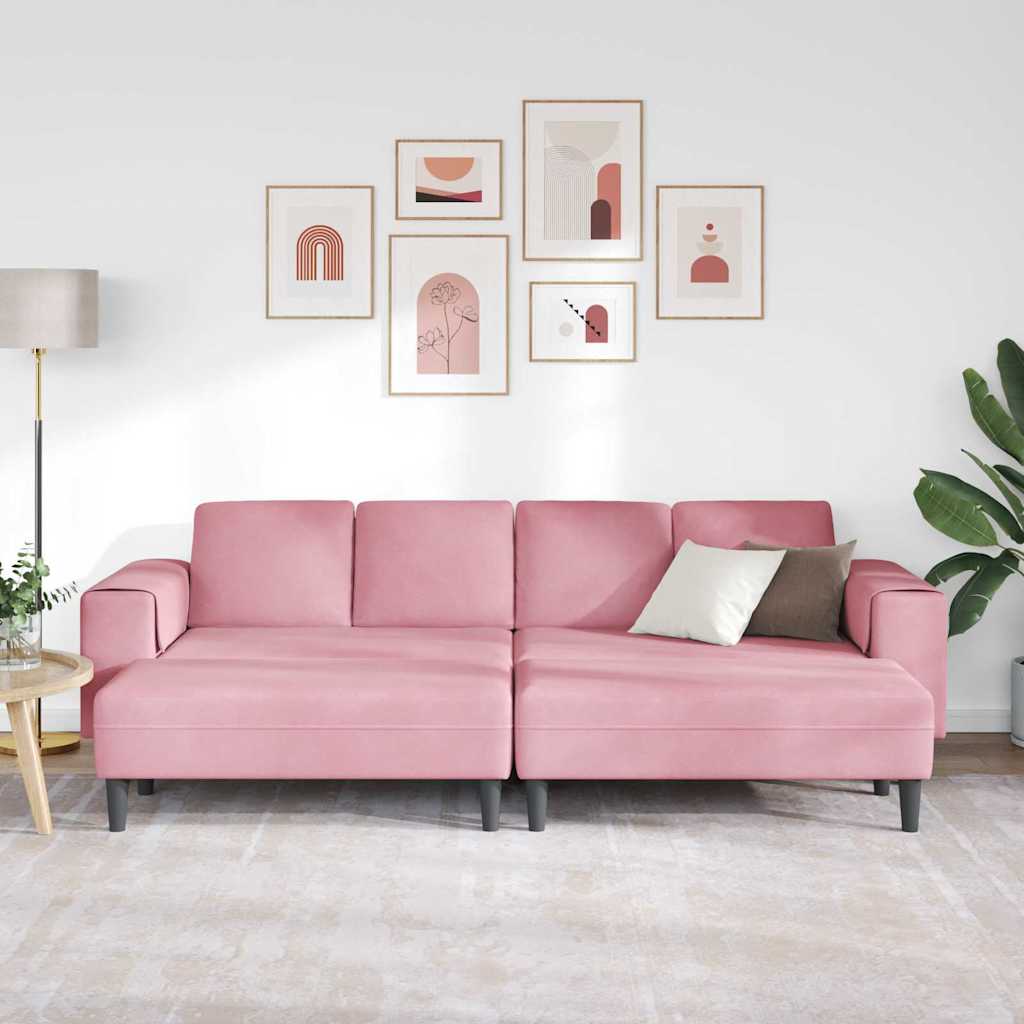 Sofa Sæt Lyserød Fløjl