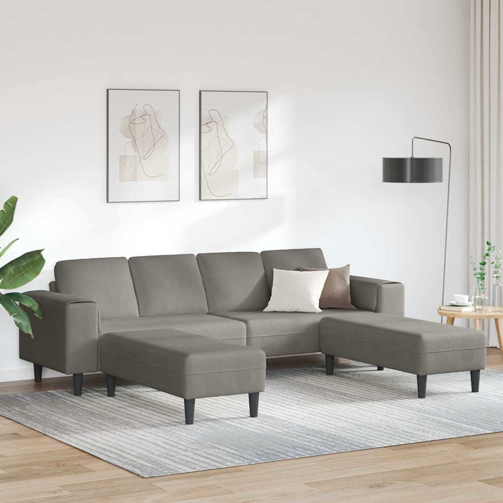 Stof Sofa Med Pude Lysegrå Corduroy Stof