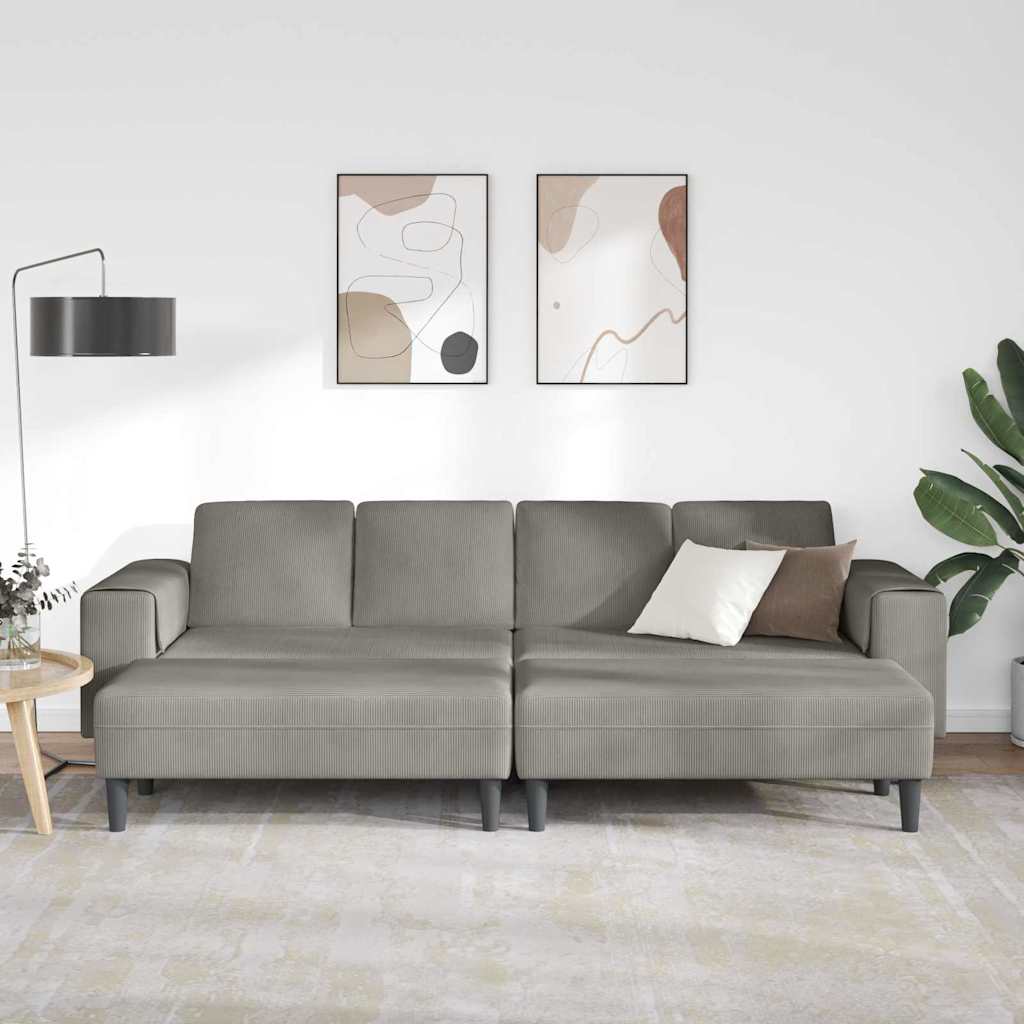 Stof Sofa Med Pude Lysegrå Corduroy Stof