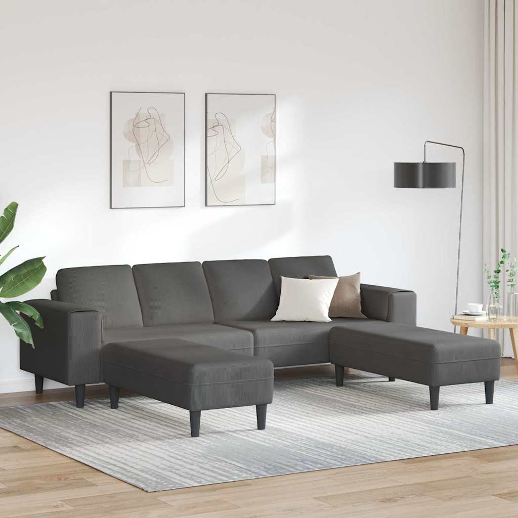 Stof Sofa Med Pude Mørkegrå Corduroy Stof