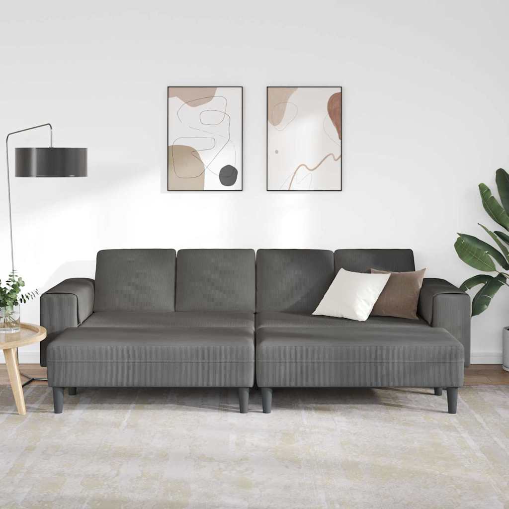 Stof Sofa Med Pude Mørkegrå Corduroy Stof