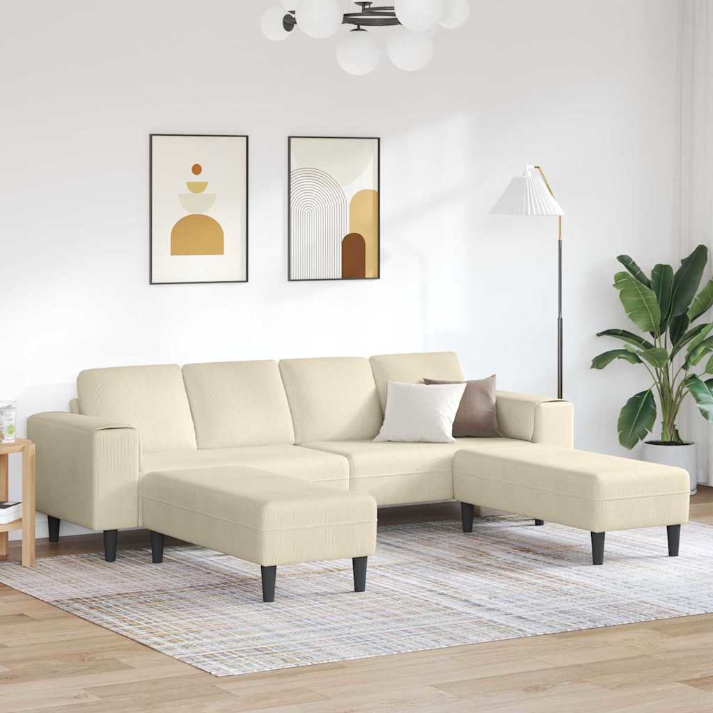 Stof Sofa Med Pude Creme 208 Cm Corduroy Stof