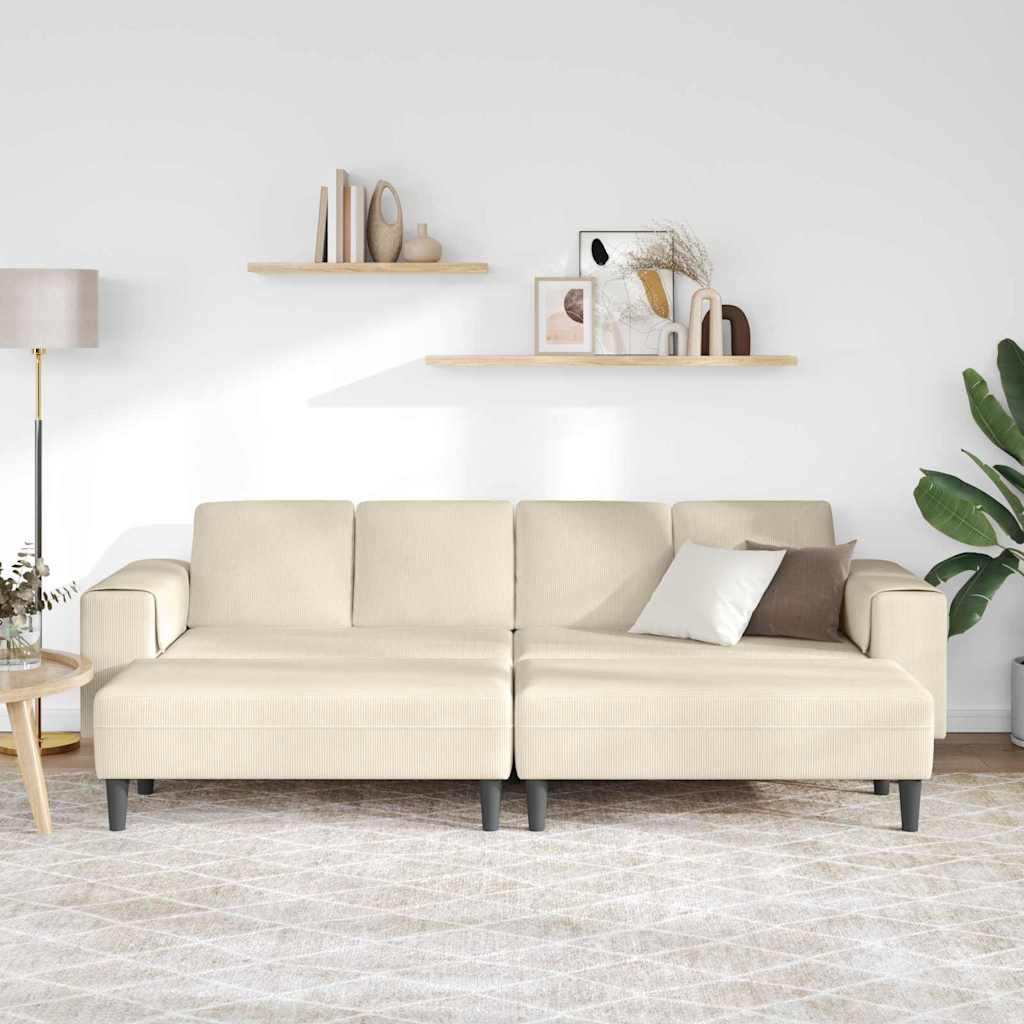 Stof Sofa Med Pude Creme 208 Cm Corduroy Stof