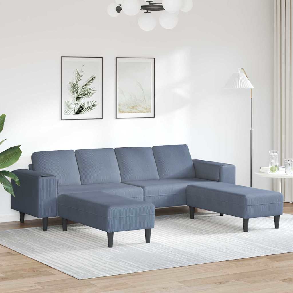 Stof Sofa Med Pude Blå Corduroy Stof