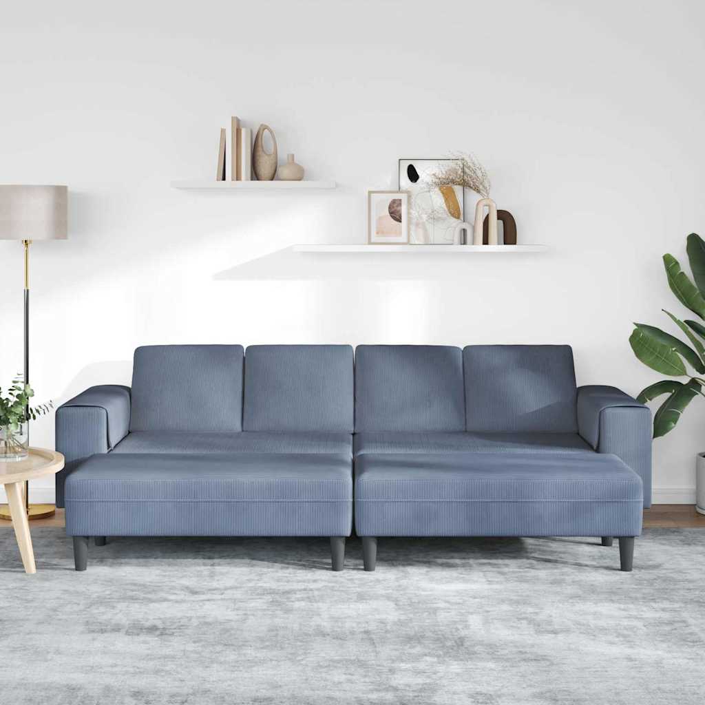 Stof Sofa Med Pude Blå Corduroy Stof