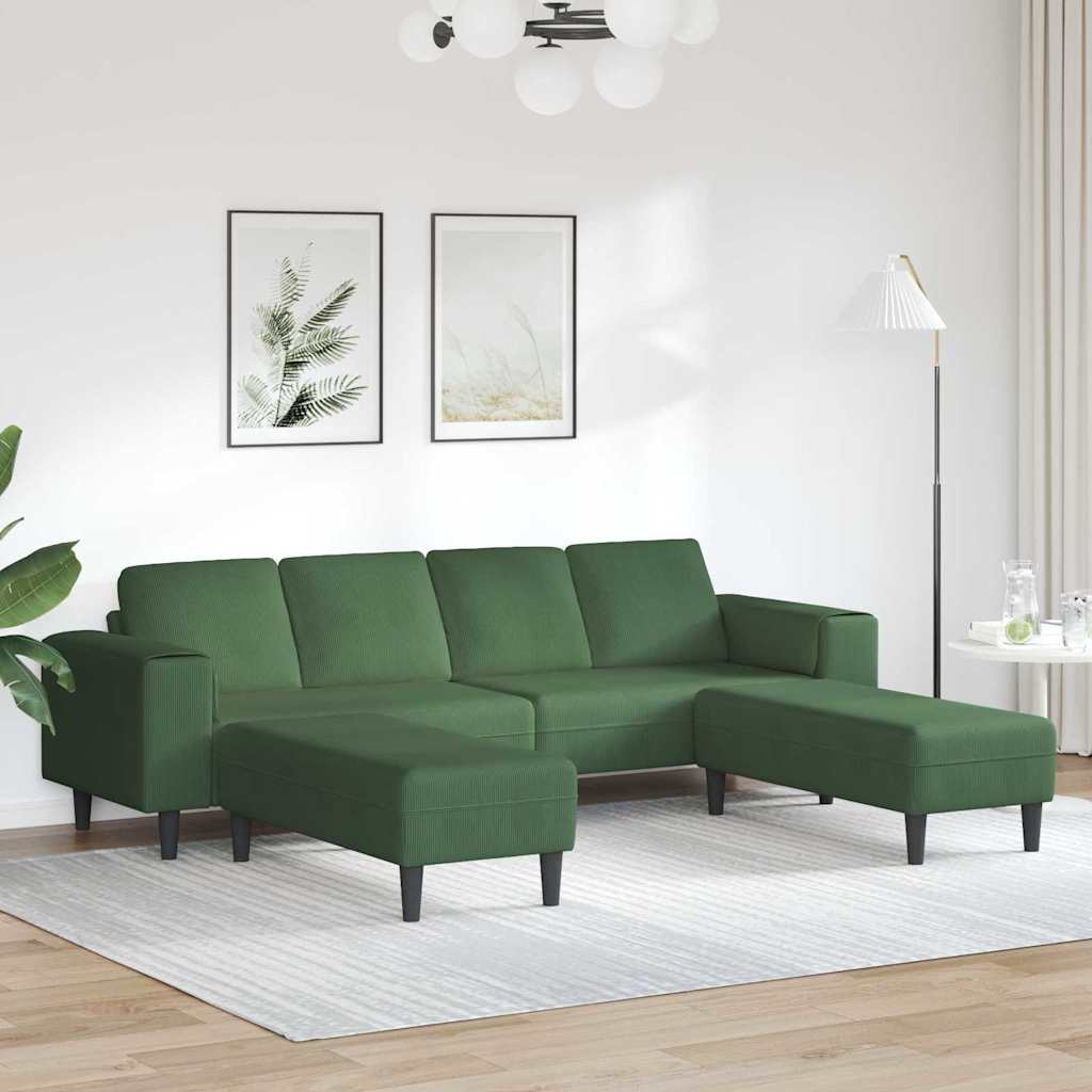 Stof Sofa Med Pude Mørkegrøn Corduroy Stof