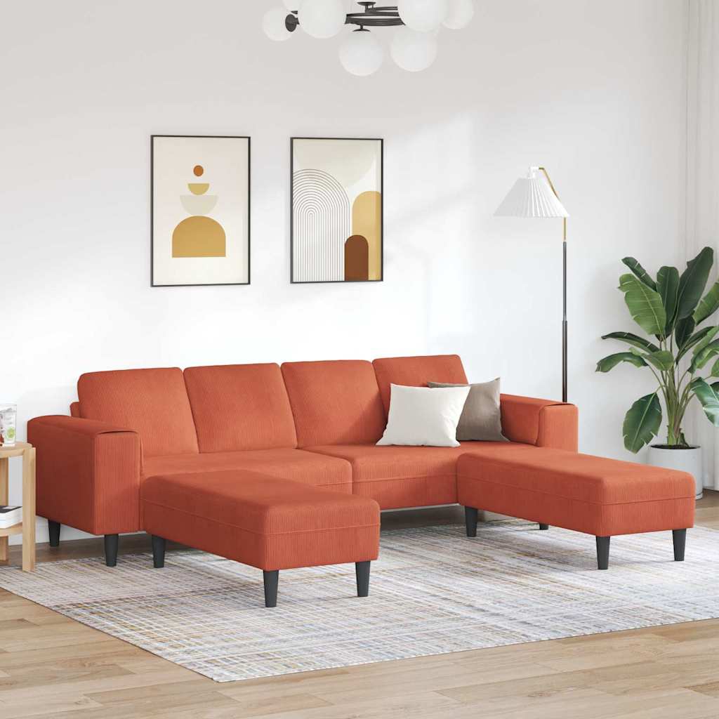 Stof Sofa Med Pude Rød Orange 208 Cm Corduroy Stof