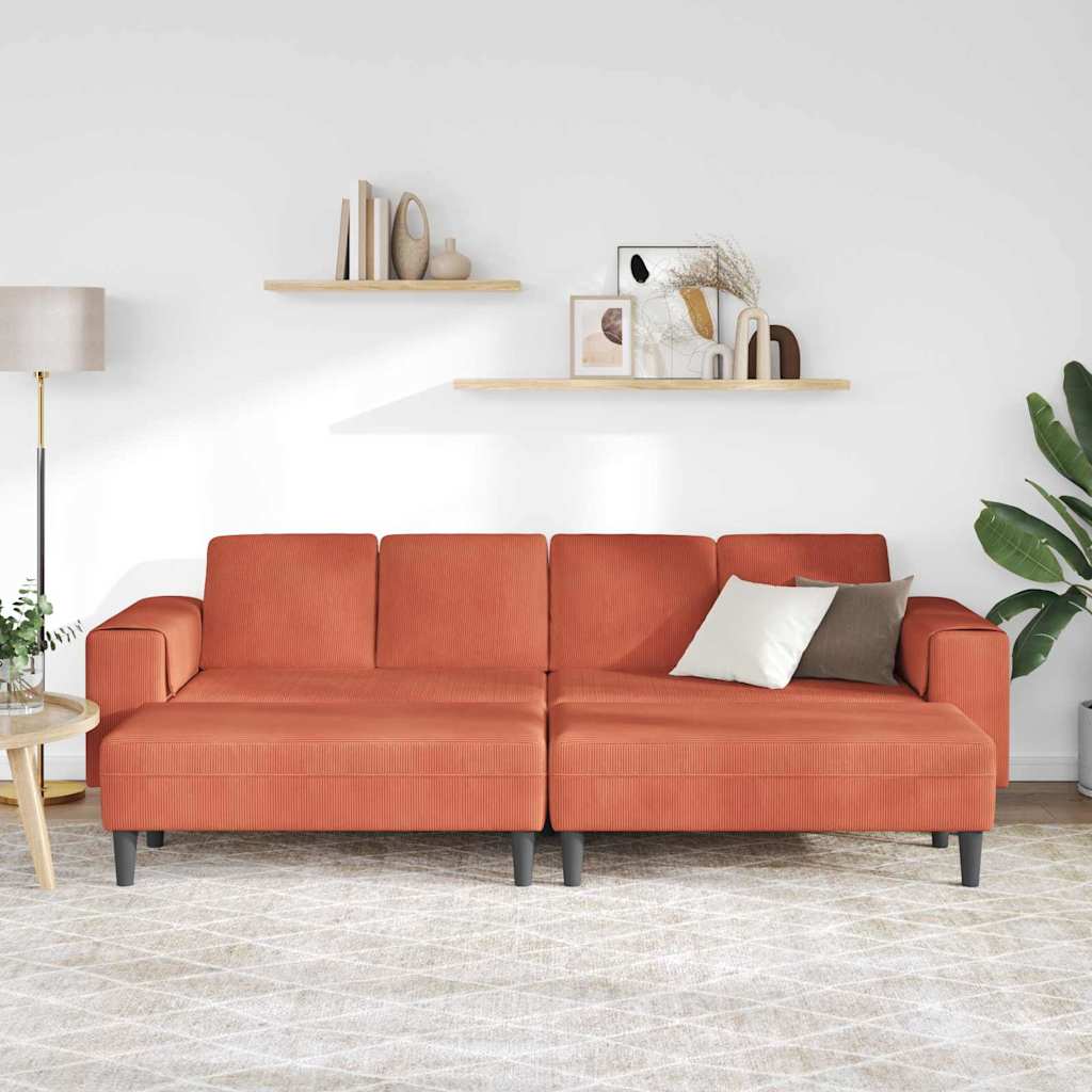 Stof Sofa Med Pude Rød Orange 208 Cm Corduroy Stof