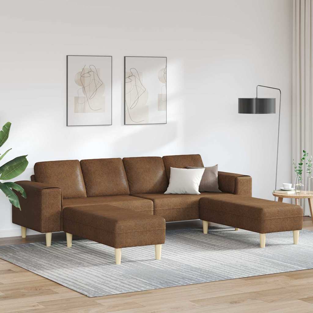 Sofa Sæt Brun Faux Suede Læder