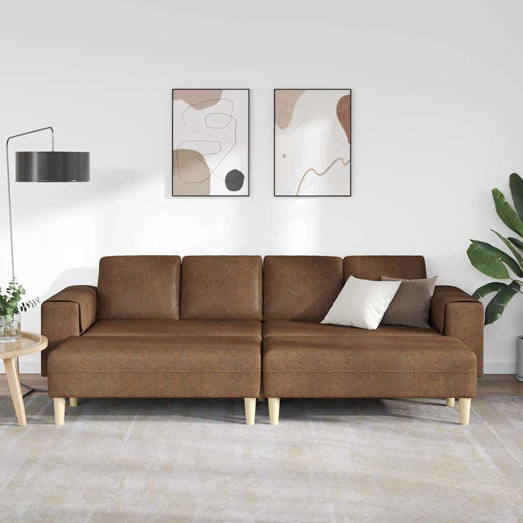 Sofa Sæt Brun Faux Suede Læder