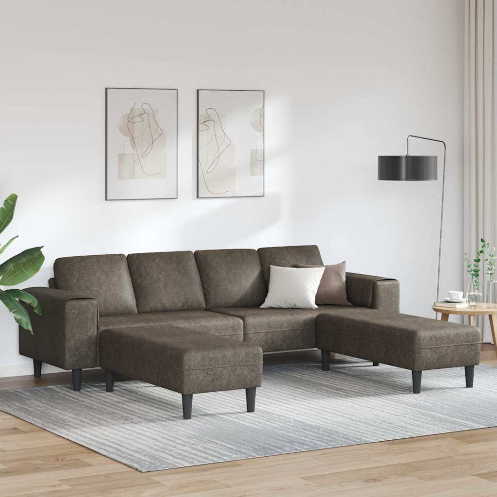 Sofa Sæt Mørkegrå Faux Suede Læder