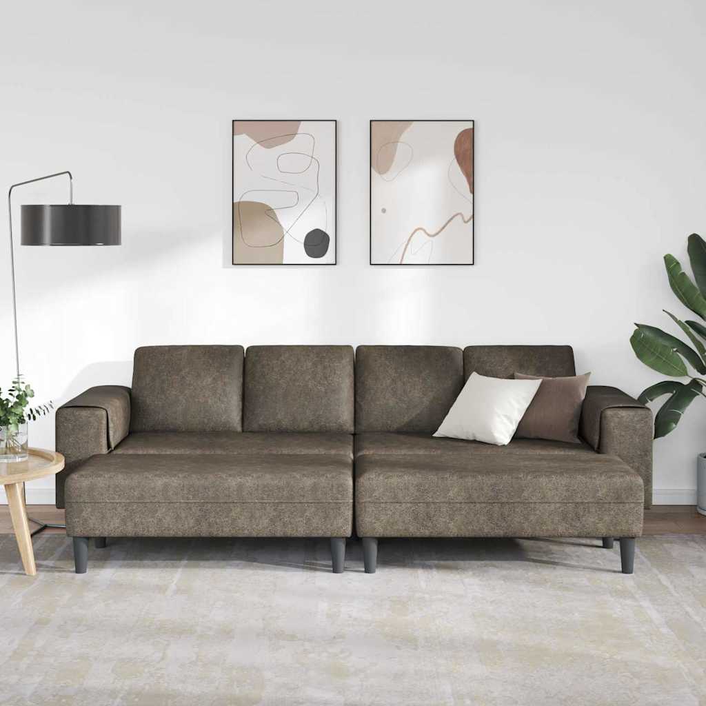 Sofa Sæt Mørkegrå Faux Suede Læder