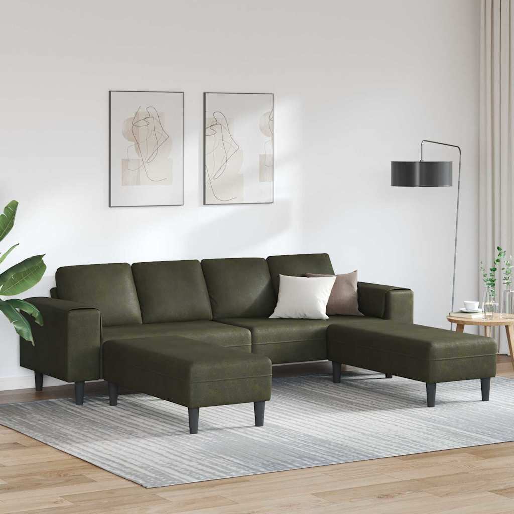 Sofa Sæt Army Grøn Faux Suede Læder