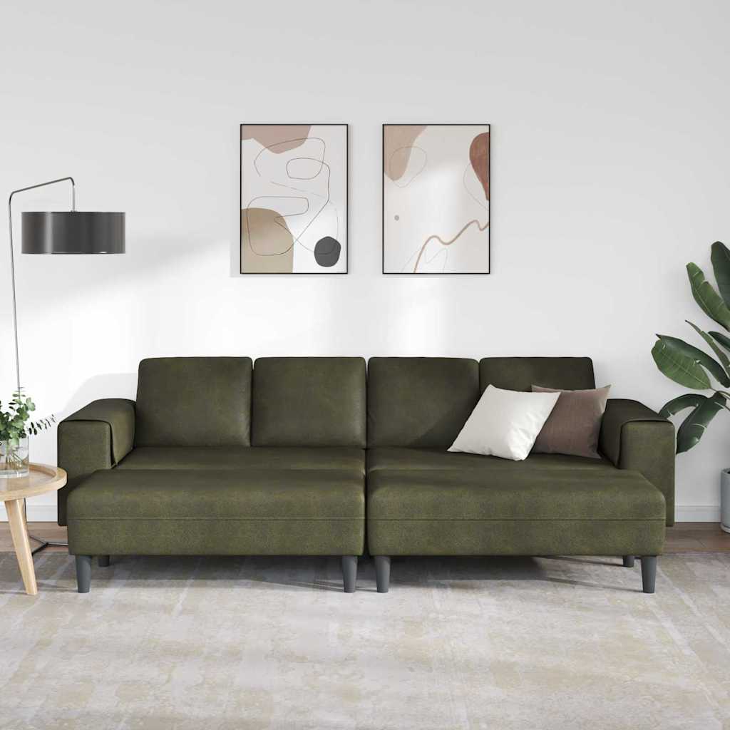 Sofa Sæt Army Grøn Faux Suede Læder