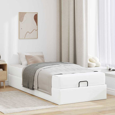 Sengestel Med Madras Ren Hvid 80 X 200 Cm Kunstlæder Lysegrå Og Mørkegrå