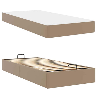 Sengeramme Med Madras Cappuccino 90 X 190 Cm Kunstlæder Lysegrå Og Mørkegrå