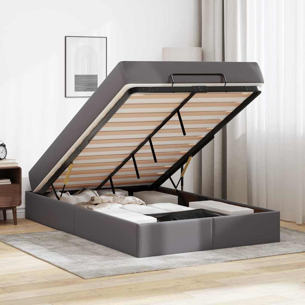 Sengestel Med Madras Grå 120 X 190 Cm Kunstlæder Lysegrå Og Mørkegrå