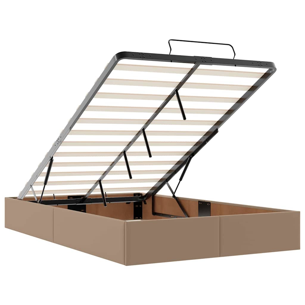 Sengeramme Med Madras Cappuccino 120 X 190 Cm Kunstlæder Lysegrå Og Mørkegrå