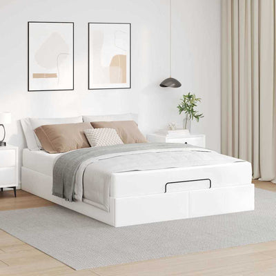Sengeramme Med Madras Ren Hvid 140 X 190 Cm Kunstlæder Lysegrå Og Mørkegrå